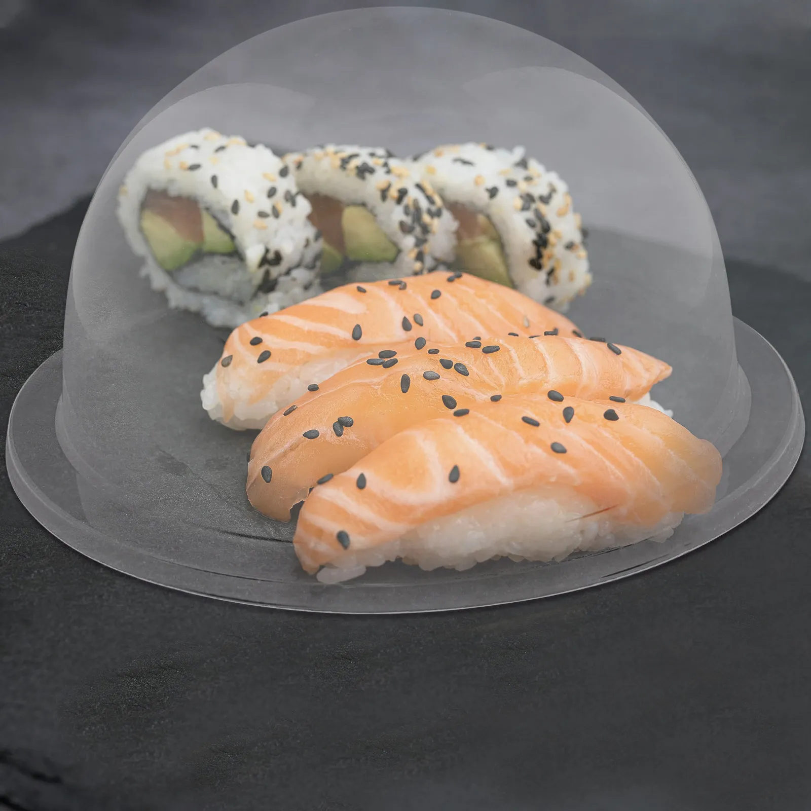 

10 шт. круглых прозрачных крышек-куполов для суши диаметром 6,09 дюйма, для подносов с суши, десертов, тортов, выпечки, штабелируемые защитные крышки из ПВХ