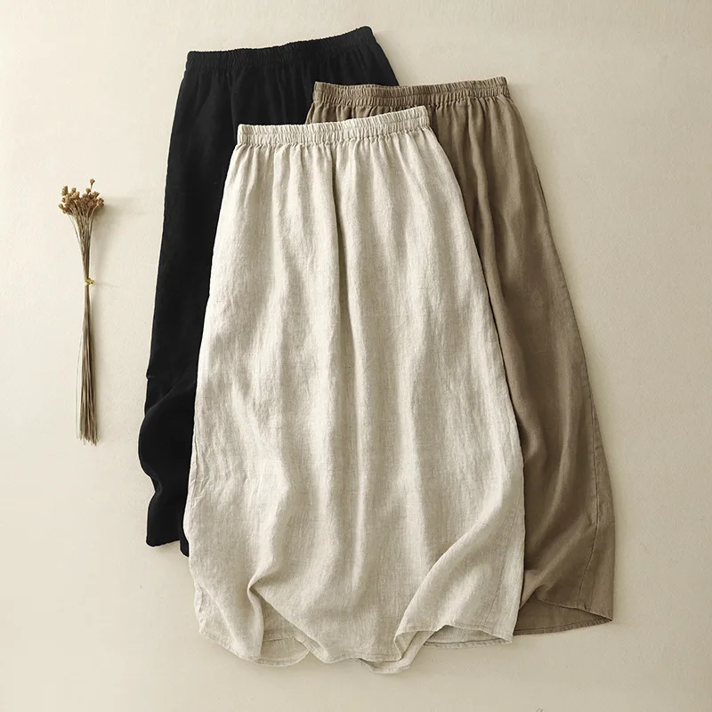 Leisure Style Solid Color Mid-Length Women  A-Line Simple Skirt Elastic Waist Vintage Half Skirt Women Summer New Arrival