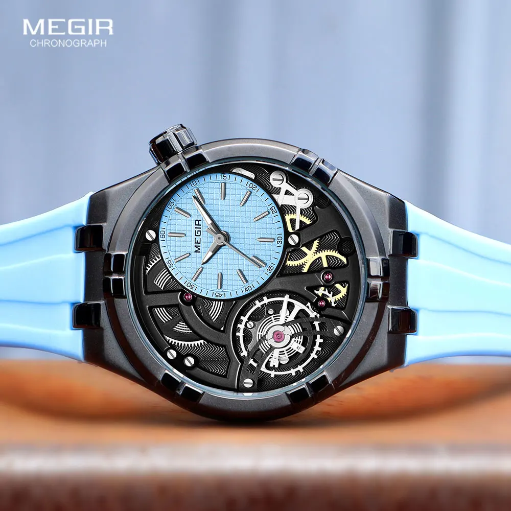 MEGIR Orange Sport Analog Watch for Men Fashion Waterproof Quartz Wristwatch with Luminous Hands Silicone Strap MN8111