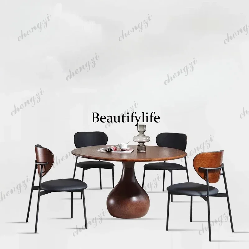 Nordic Solid Wood Dining Tables France Vintage Tape Turntable Rock Plate Round Table Kitchen Dining Room Furnitur Esstisch