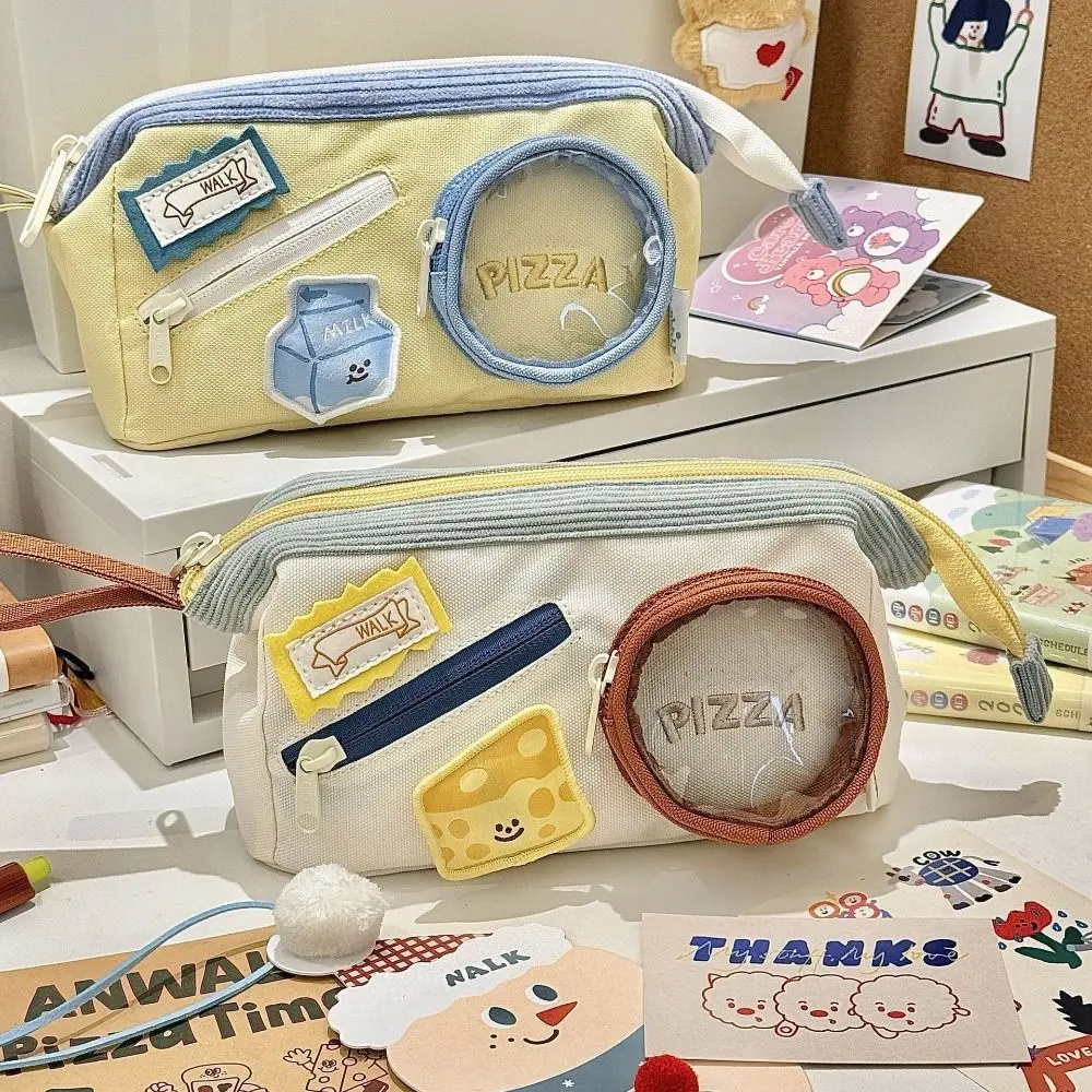 ขนาดใหญ่ความจุสีทึบดินสอแบบพกพาผ้าใบกระเป๋าดินสอแฟชั่นซิปกระเป๋าเครื่องเขียน Lady