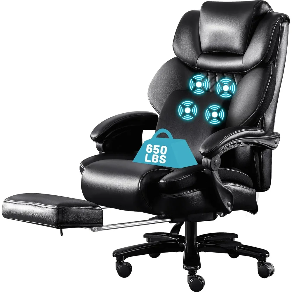 Large Capacity 650 lbs Massage Chair with Vibration Kneading, Ergonomic Reclining Office Chair for Big and Tall