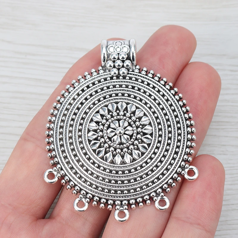 

2 x Tibetan Silver Large Round Flower Multi Strand Connector Pendants for Necklace Jewelry Making Findings Accessories 61x49mm