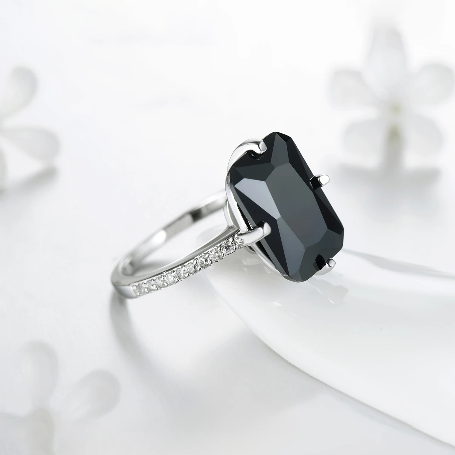 Modian High Quality Solid 925 Sterling Silver Ring For Women Fashion Black Crystal Luxury Party Jewelry Finger Silver Rings Anel