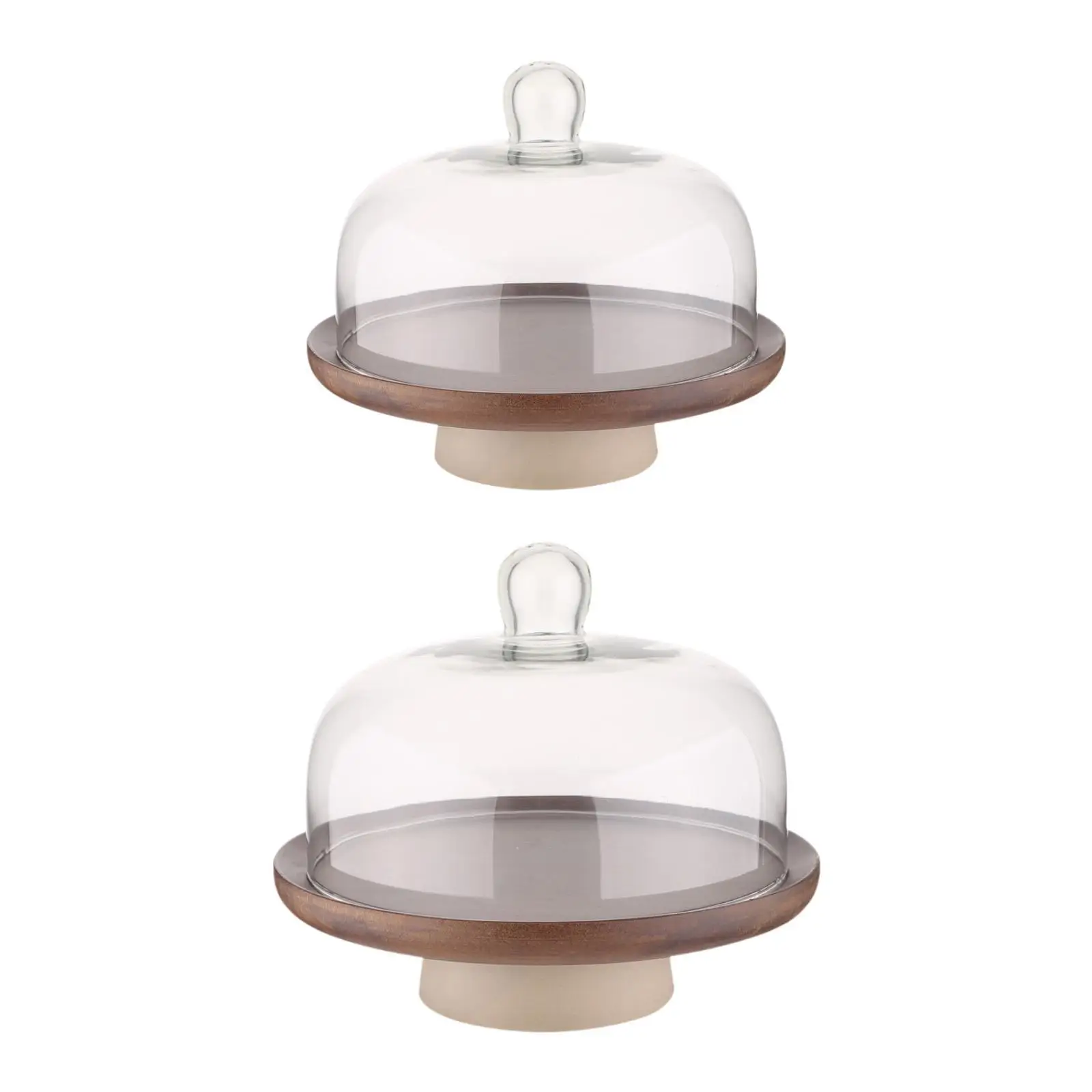 Wood Cake Stand with Lid Round Cupcake Holder for Wedding Table Countertop