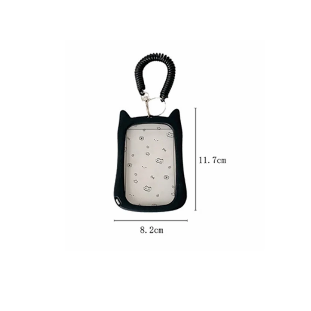 Uroczy etui na karty z kotem, z smyczą, przezroczyste, z motywem kreskówkowym, wielokrotnego użytku, na identyfikator, karty studenckie i karty autobusowe.