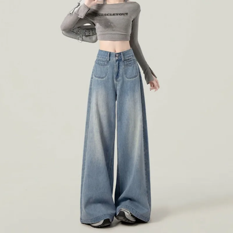 

Удлиненные брюки, новые весенне-осенние широкие джинсы, женские узкие брюки с высокой талией большого размера, свободные брюки для мытья полов в американском стиле ретро