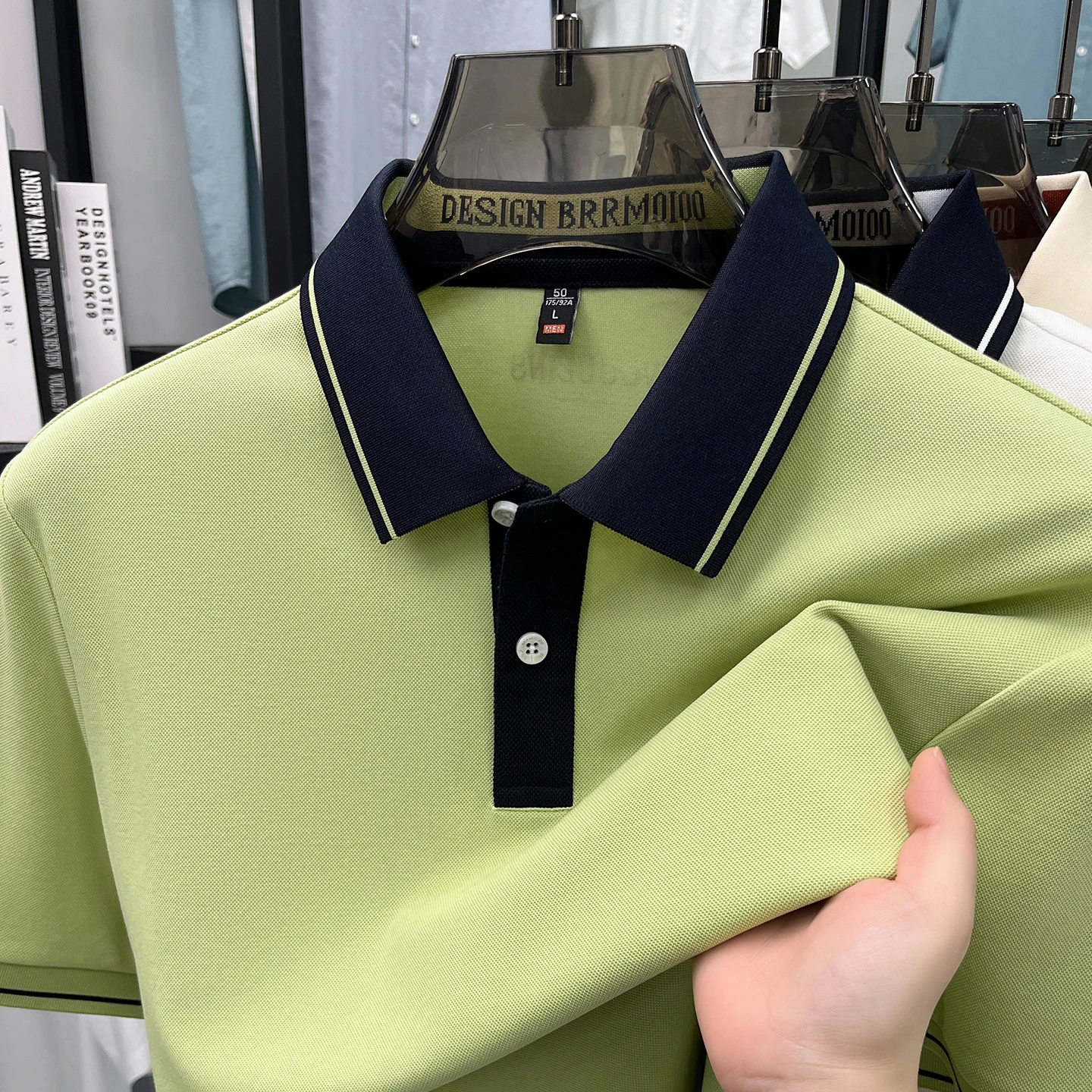 Trend high-end men's polo shirt short sleeve men's new comfort silk cotton summer breathable unique color blocked casual T-shirt