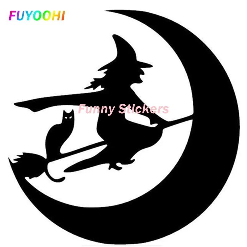 FUYOOHI Exterior/Protection Funny Decals Witch Flying on Broomstick Sticker on Car Funny Decal Motorcycle Car Styling