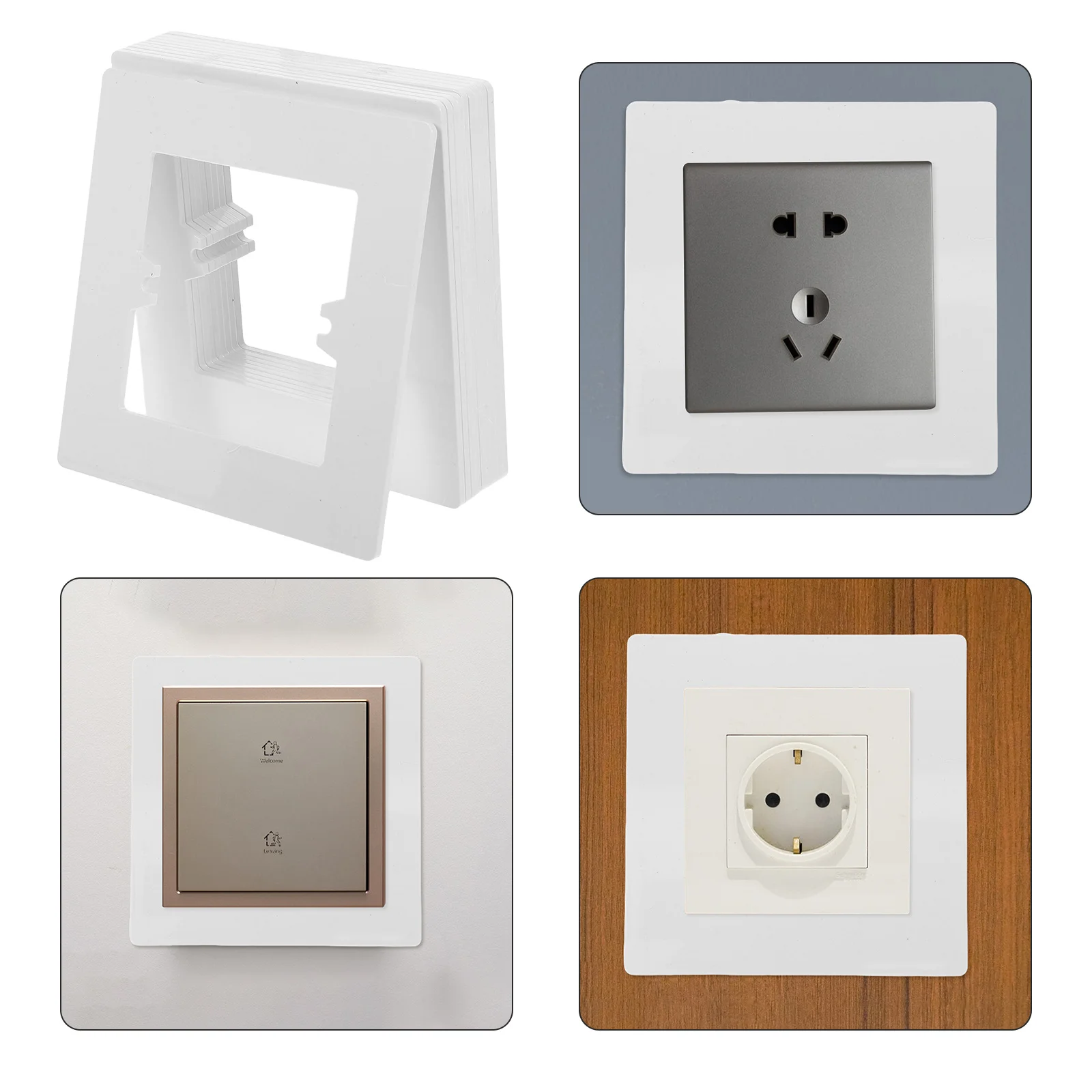 

10Pcs Switch Socket Covers Decorative Plate for Wall Outlet Gap Repair PVC Material Easy Installation Fade Resistant Concealer