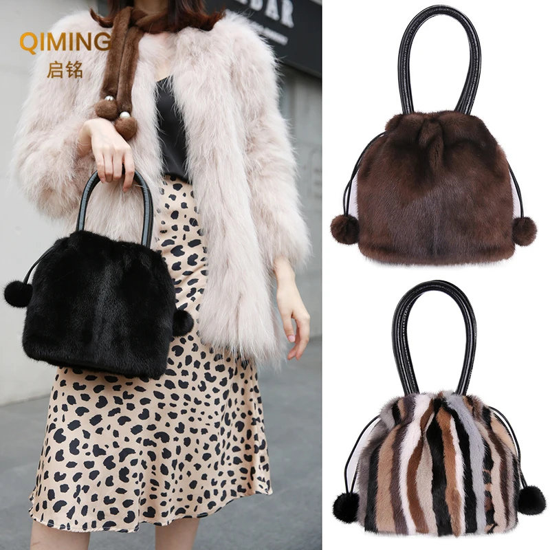 Winter Plush Bag Women Hand Bag Woman Real Mink Fur Bag Ladies Purses And Handbags Luxury Handbag High Quality Fashion Cute Bags