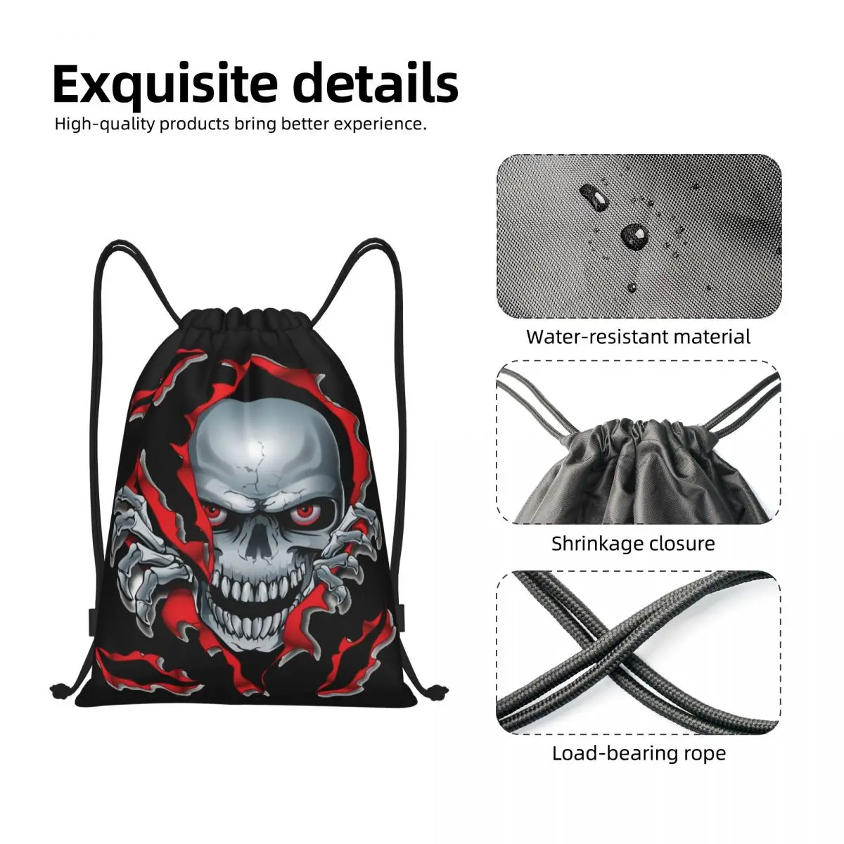 Custom Rip Skull Trekkoord Rugzak Tassen Vrouwen Mannen Lichtgewicht Gothic Skelet Gym Sport Sackpack Zakken Om Te Winkelen