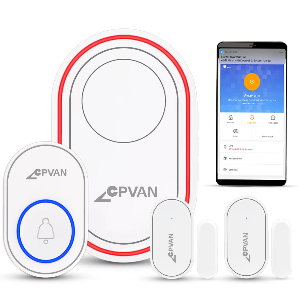 CPVAN Tuya WiFi Smart Doorbell Alarm System Window Door Sensor Open Closed Detector Smart Life Control Home Security Protection