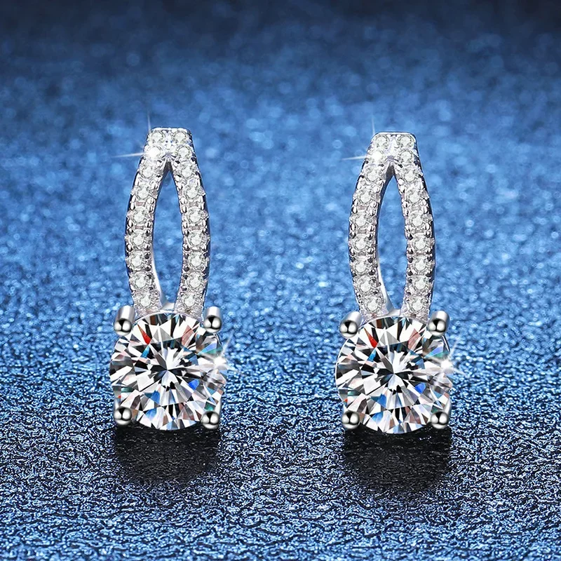 

18K platinum diamond stud earrings ins style women's earrings high-end plated PT950 platinum D color 1 carat moissanite