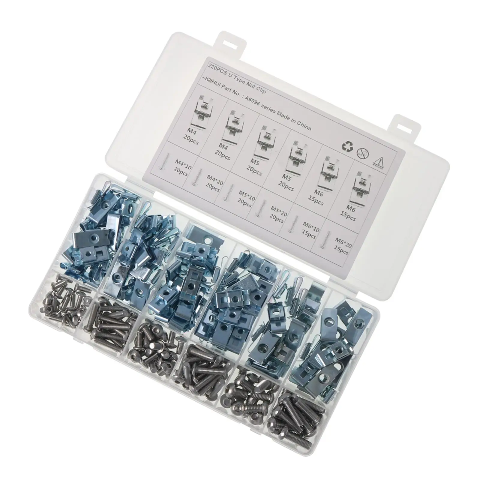 220 Pieces U Shaped Clip Nuts Screws Assortment Kit Accessory for Auto