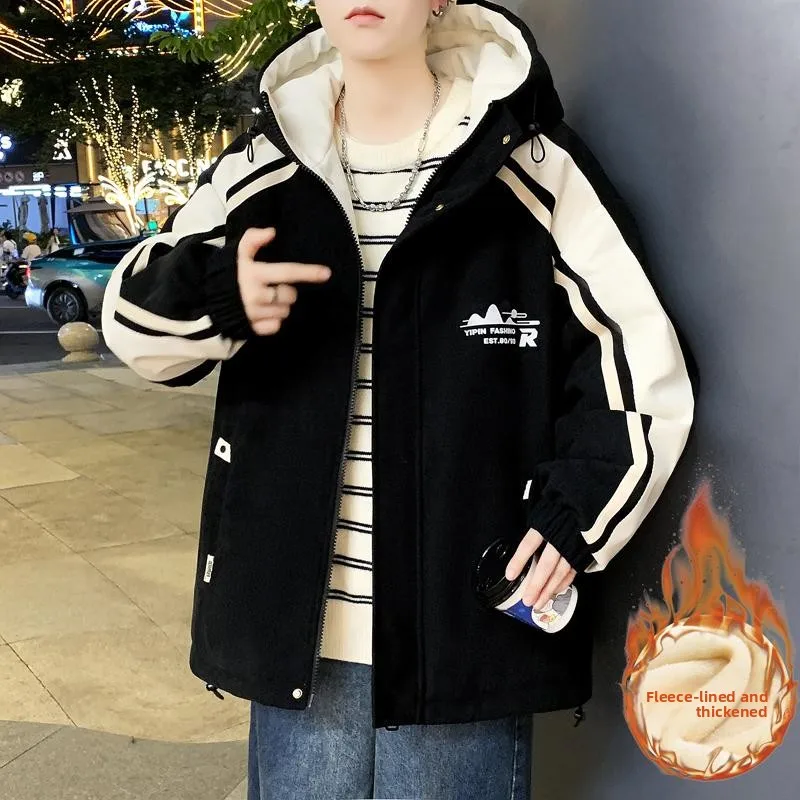 

2024 New Winter Thiened Cotton Jaet for Teenage Boys High School Students Faionable Men's Clothing Coat Youth Outerwear