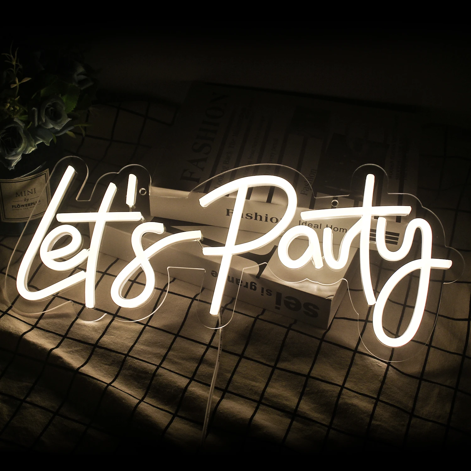 Let's Party Neon Sign USB Wall Decor Bachelorette Party Engagement Wedding Christmas & Halloween Led Art Wall Decorative Lights