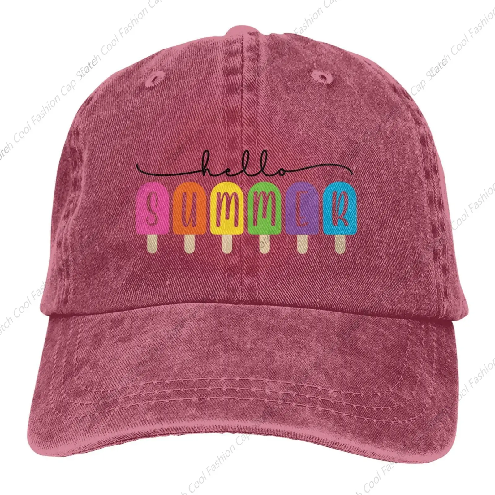 

Hello Summer Ice Pop Baseball Cap for Men Women Vintage Trucker Denim Hat Washed Cotton Fashion Unisex Adjustable Sports