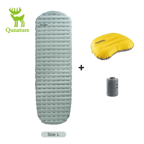 Qunature 3 unids/set colchón inflable para acampar al aire libre cama para dormir senderismo Picnic esteras de playa almohada bomba inflable cojín de aire
