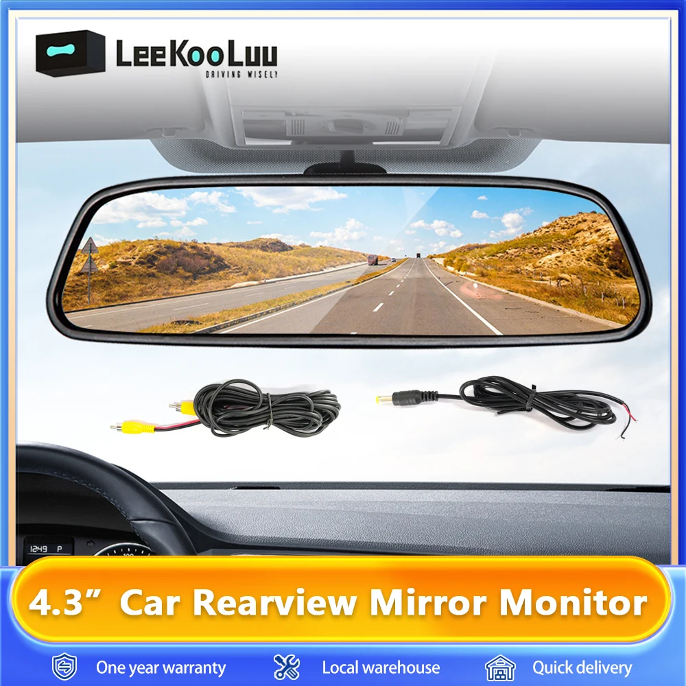 Leekooluu 4.3-Inch Car Rearview Mirror Monitor with Dual Video Input