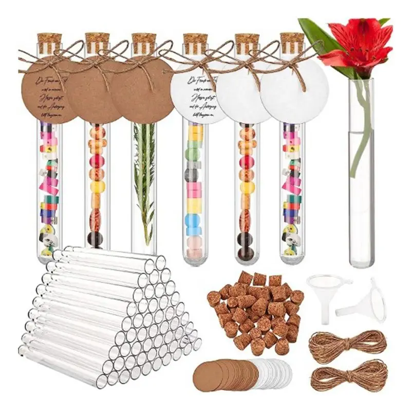 A72P 60 Pcs Test Tube With Cork, 16X150mm(20Ml), Plastic Test Tubes With Paper Tag & jute Rope Funnel