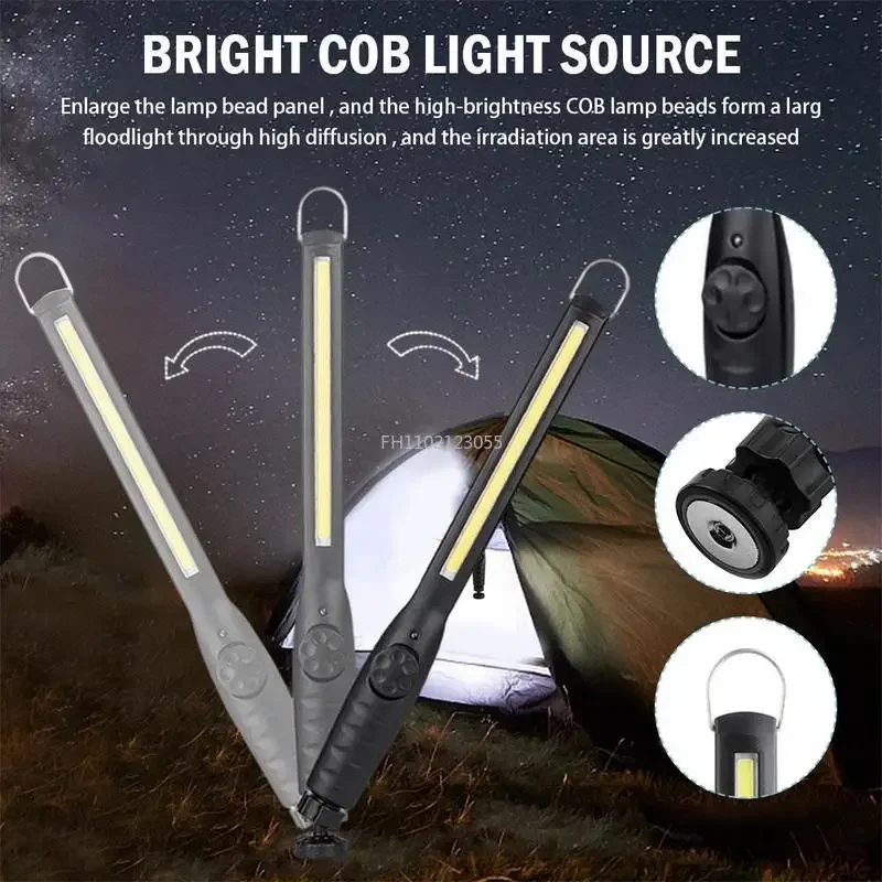 

1Pc COB LED Flashlight Magnetic Work Light USB Rechargeable Torch Hook Portable Lantern Inspection Light Camping Car Repair Lamp
