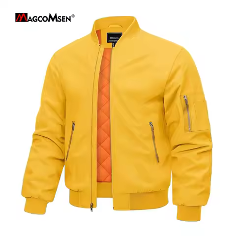 MAGCOMSEN Bomber Jacket Men Warm Zip Up Winter Padded Coat Casual Baseball Jackets Pilot Windbreaker Varsity Jackets