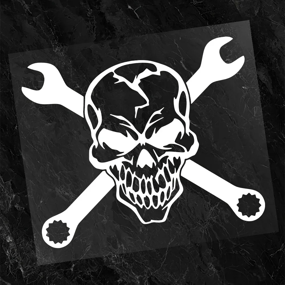 

1PC "Holographic Skull & Wrenches" Car Motorcycle Sticker Decal for Auto Bike Exterior Personalization and Mechanic Enthusiasts
