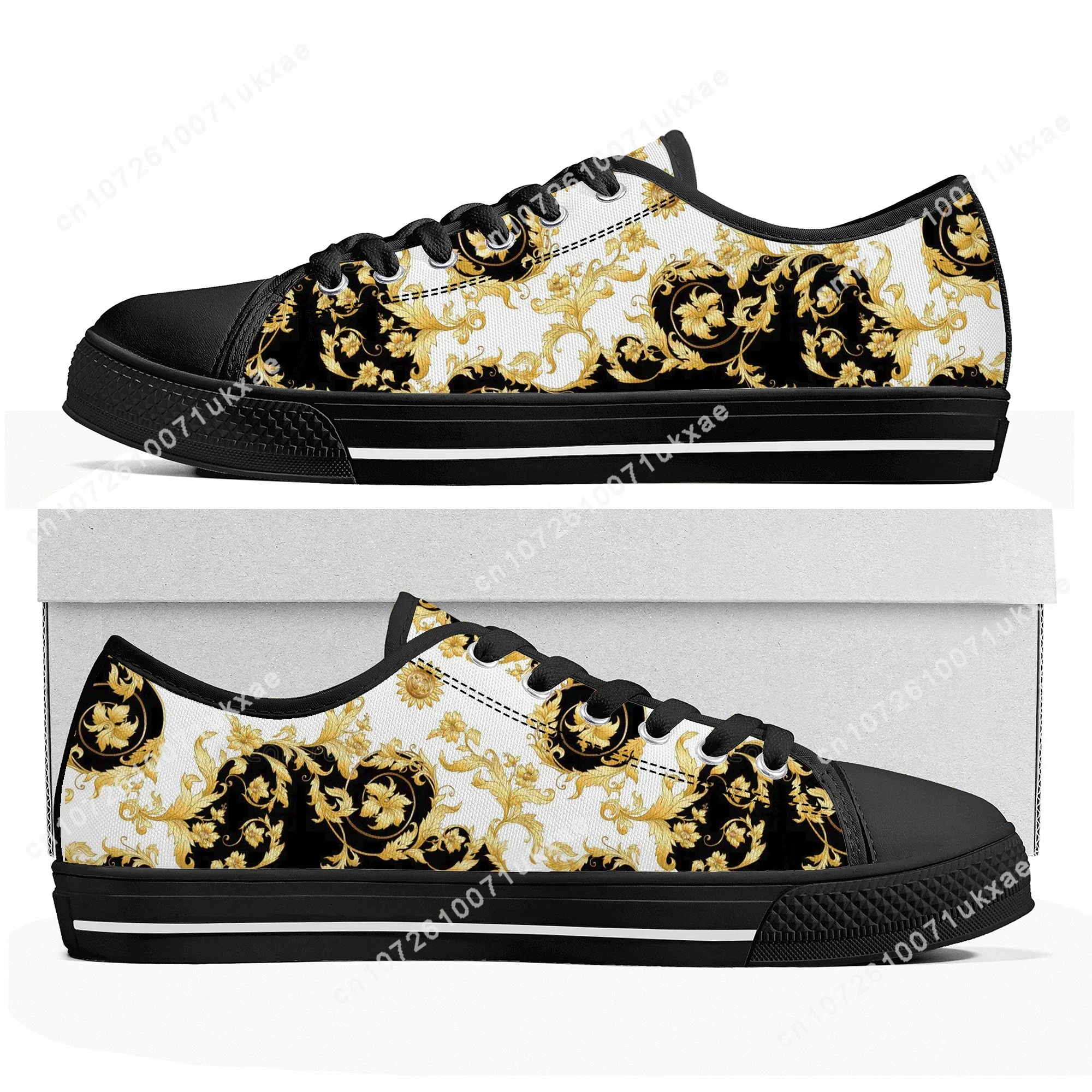 Luxury Golden Floral Baroque Low Top Sneakers Mens Womens Teenager Canvas Sneaker couple Casual Shoes Customize DIY Shoe