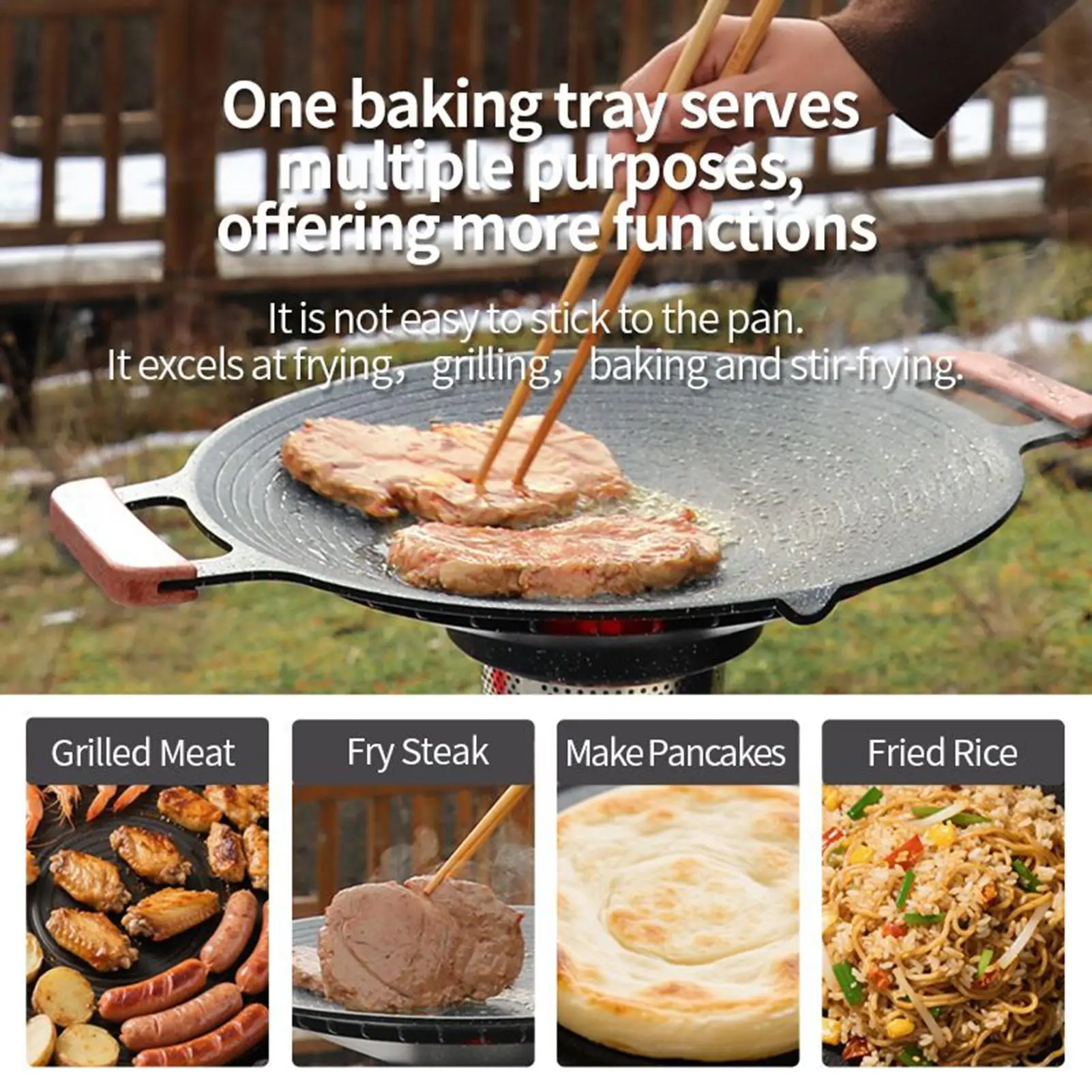 BRS مقلاة شواء كورية مع مقابض للتخييم غير لاصقة شواء صينية نزهة شواء مقلي سبائك الألومنيوم مخيم الشواء صينية عموم