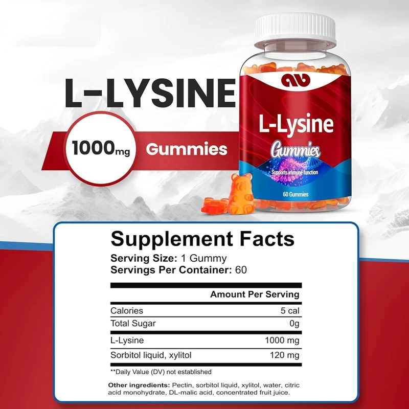 L-lysine 1000mg gummies - supports skin, lips, vegetarians, gluten free, tissue health, and immune system