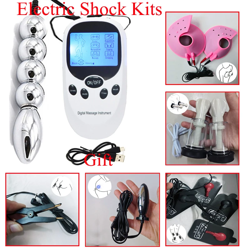 Bdsm Electro Shock Anal Butt Plug Sex Toys,Electric Penis Cock Ring Stimulator,Estim E stim Ball Stretcher Nipple Clamps