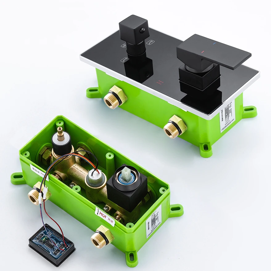 Katup Mixer Pancuran Terpasang di Dinding Digital 2/3 Arah Hitam/Krom dengan Tampilan Kontrol Air Berteknologi Tinggi untuk Mandi dan Pancuran