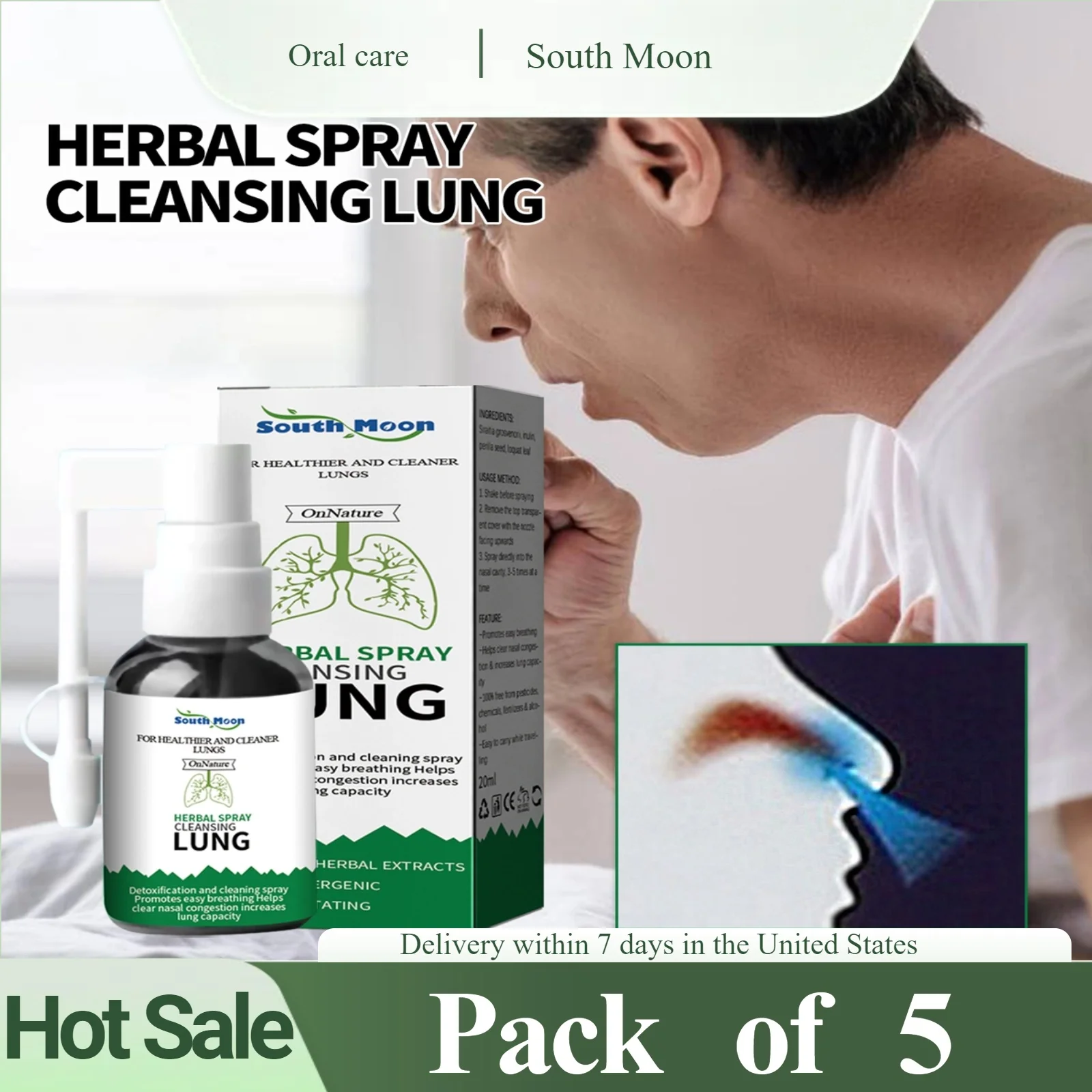 5pcs South Moon 20ml สมุนไพรทันทีคอ Oral Clearing สเปรย์ Propolis ปากสเปรย์ Soothing Freshener สเปรย์คอ