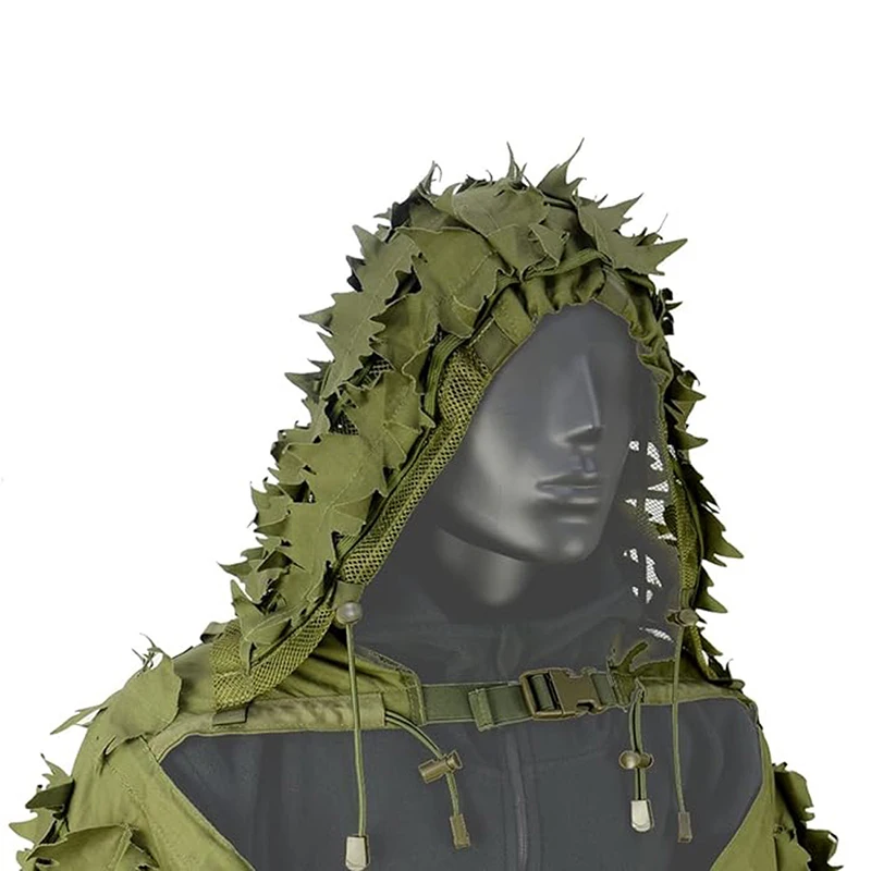 Taktischer Ghillie-Anzug, atmungsaktive Ghillie Viper Hood mit 3D-Blattstreifen, Scharfschützmantel für Wargame, Jagd, CS – Detail 12