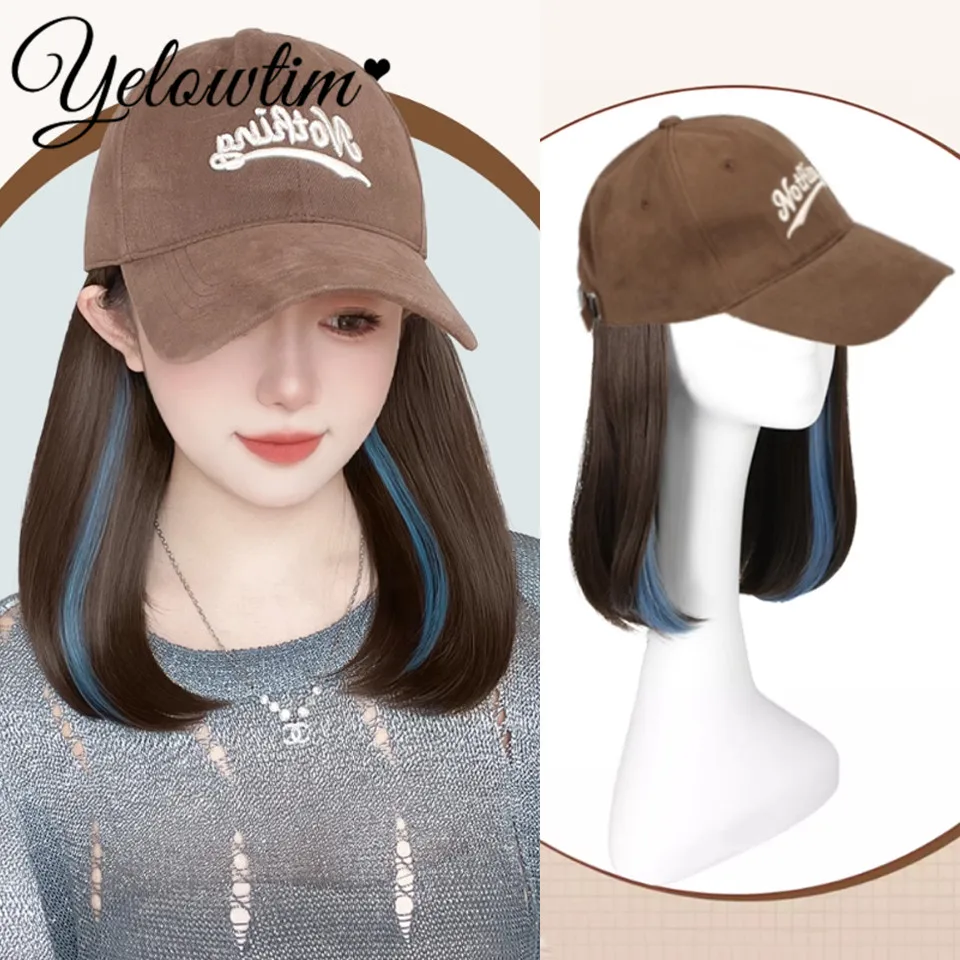 Hat wig, women's long straight hair 2025 new model, simulation hair integrated design, women's fashionable baseball wig hat