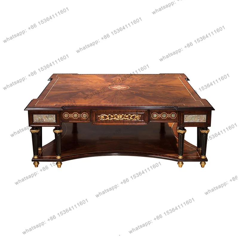 English neoclassical mahogany square coffee table Alexander shell inlaid coffee table furniture