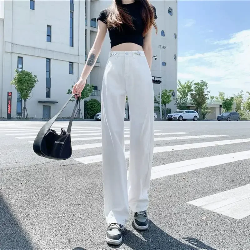 Blue Trousers Jeans for Women with Pockets High Waist Shot Straight Leg Black Denim Pants Woman Grunge Y2k Japanese 90s A R Xxl