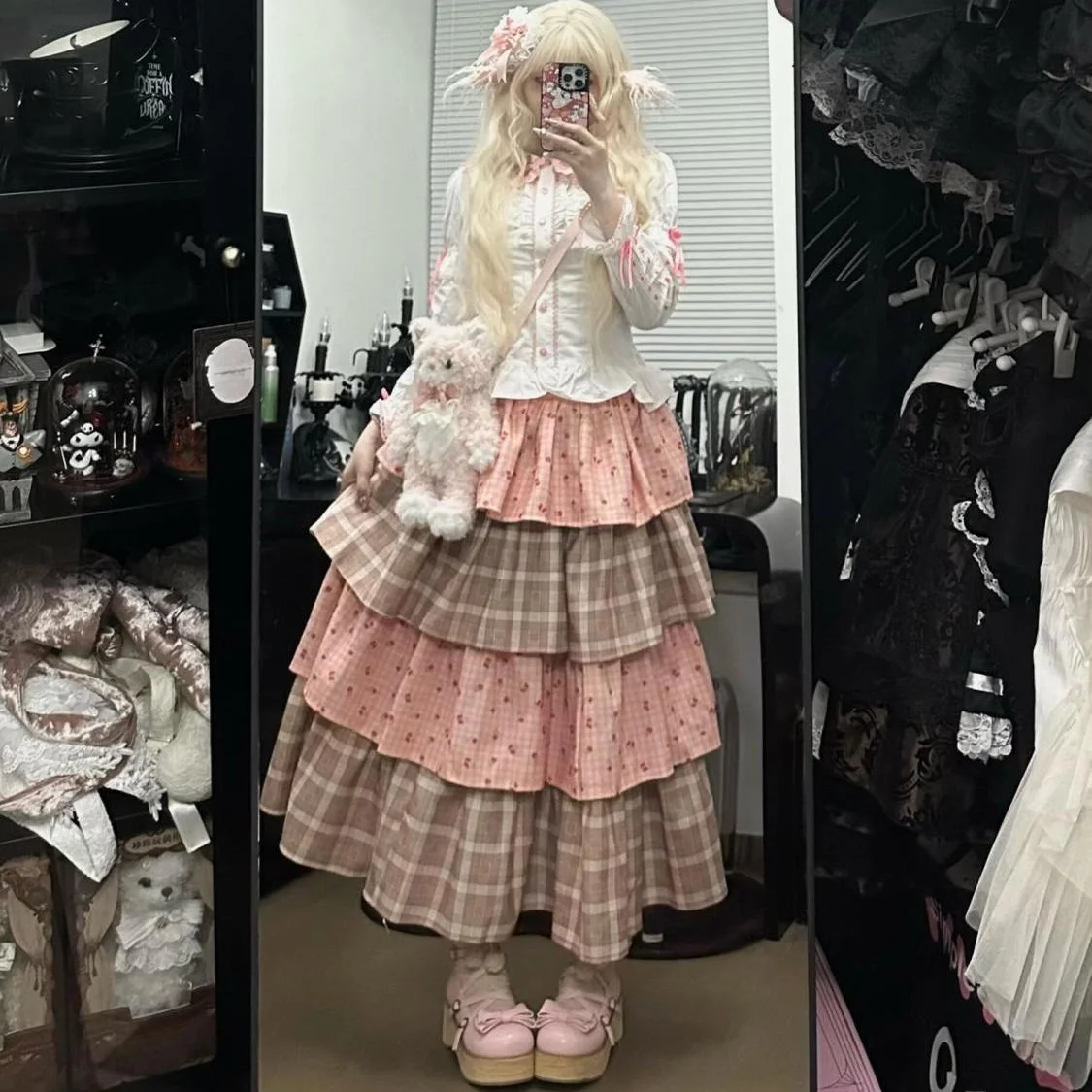 Vintage Y2K Multi-layered Patchwork Puffy Skirt Women's Cute Faionable f-length Skirts for Young Women 8-25 Years Old