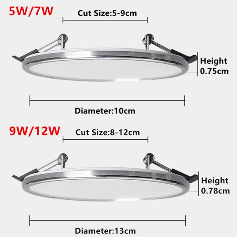 Dimmable LED Ceiling Lights Waterproof IP40 5w 7w 9w 12w Downlight for Bedroom Living Room Modern Recessed Ultra-thin Lamps