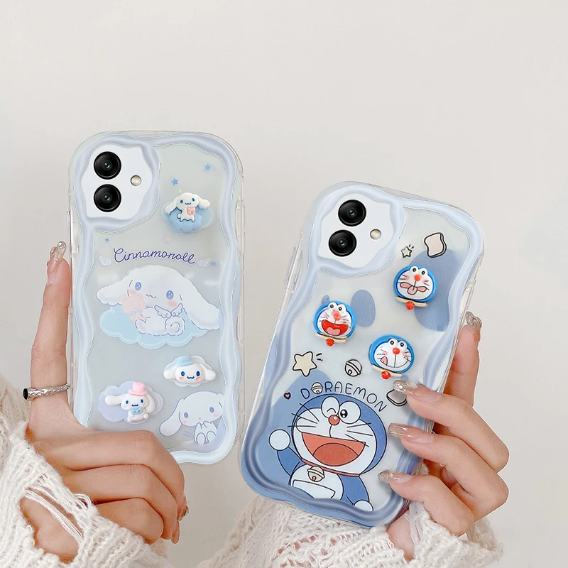 Sanrio Transparent Phone Case For Samsung Galaxy M02 M04 M10 M12 M13 M22 M32 Flower Cinnamoroll Doraemon Curly Wave Soft Cover