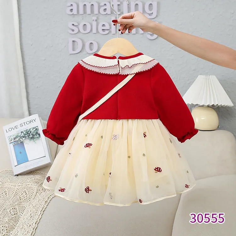 Baby Girls Sweet Princess Dress Children Kids Infants Autumn Plush Thicken Lace Long Sleeve Dresses Birthday Baby Girls Cloths