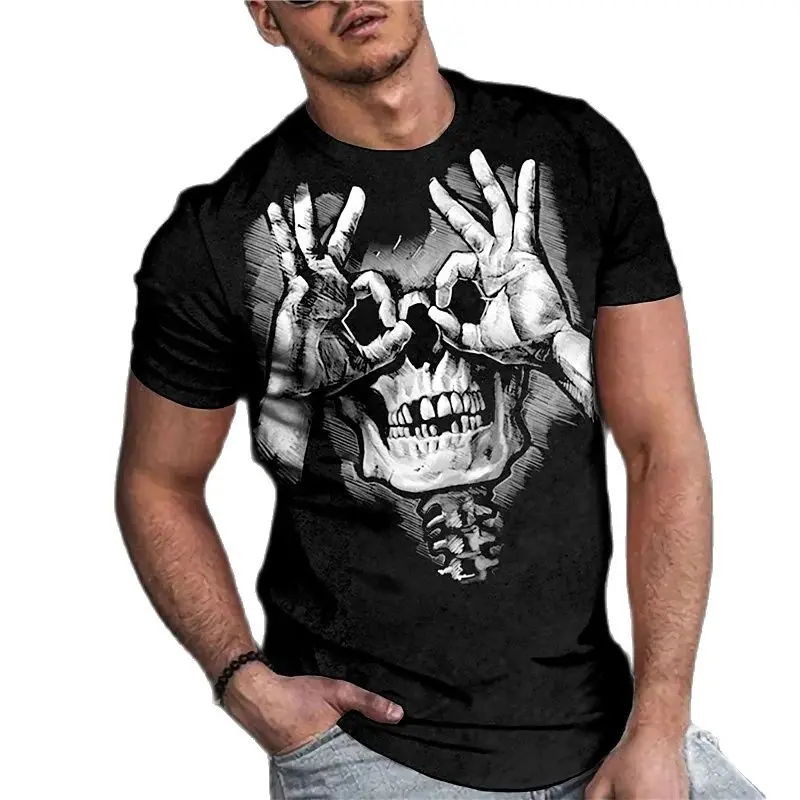 Vintage Horror 3d Skull Print Men's T-shirt Summer Classic Casual O Neck Short Sleeve Fashion Loose Oversized Tops Tee Shirt Men