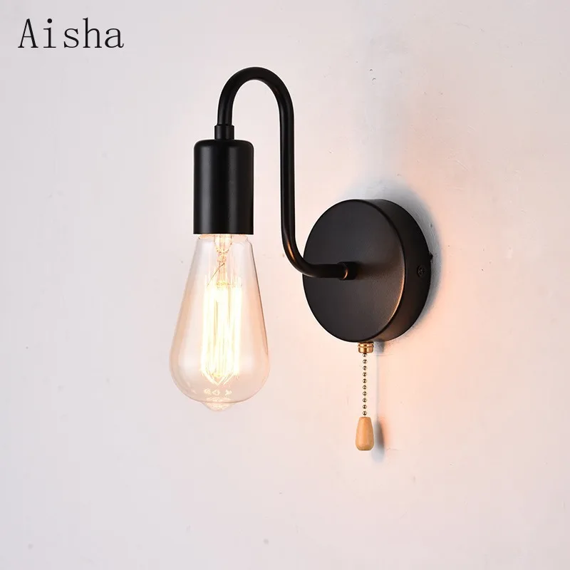 

Minimalist Zipper Black Wall Lamp Edison LED Bulb Living Room Bedside Bedroom Study Corridor Wall Sconces for Home