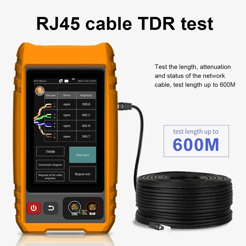 MOT-33 OTDR Fiber Optic Tester with WiFi 1310/1550nm26/24dB Dual Wavelength OPM VFL Network Cable Test Red Light Source