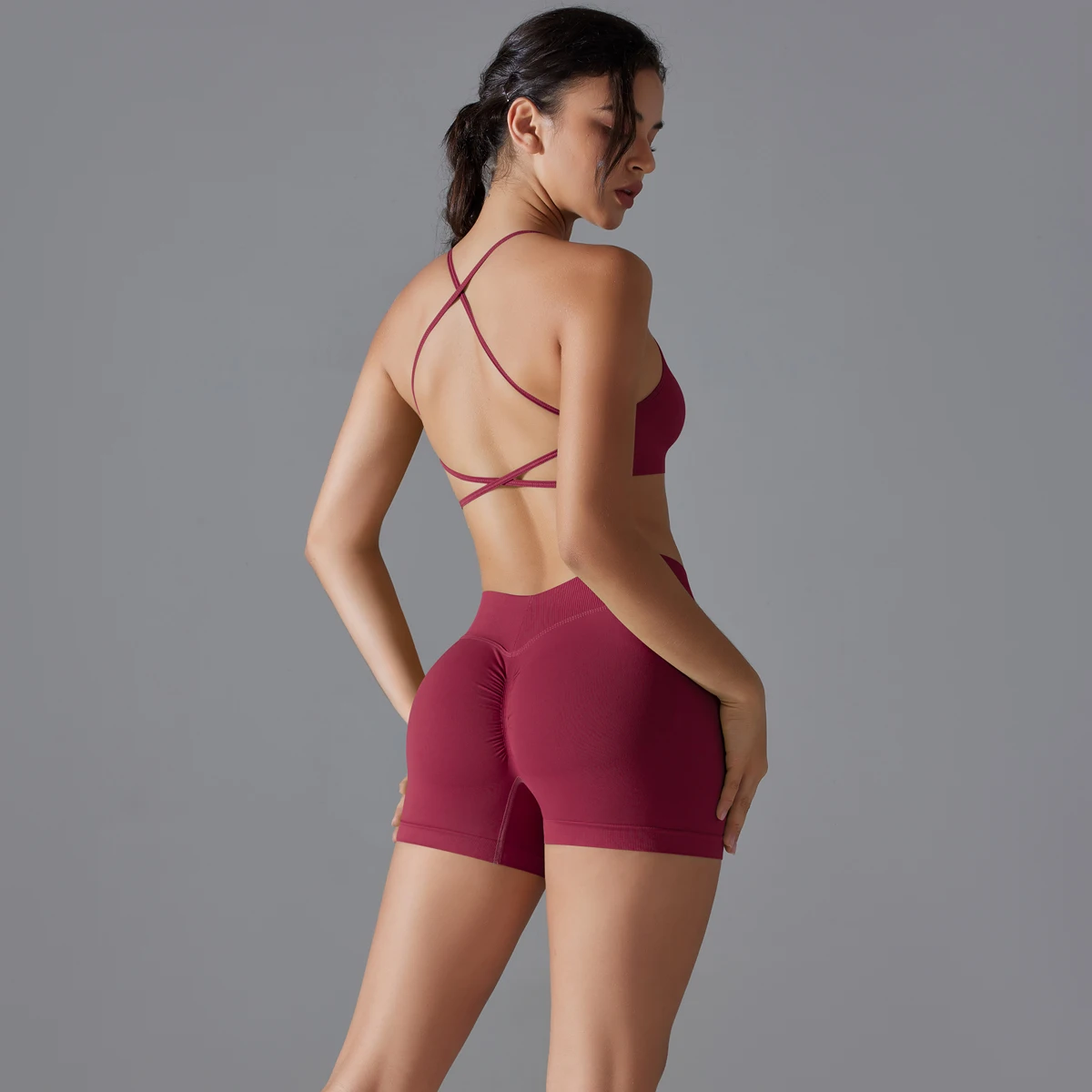 2 Piece Yoga Clothes Women Sexy Yoga Vest Shock-absorbing Cross Shoulder Straps Seamless Gym Sexy Shorts Woman Summer Yoga Set