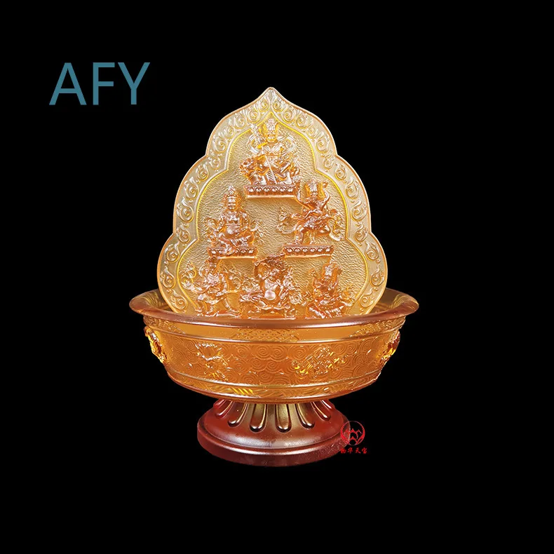Glass Supply Plate for Tantra Tibetan Buddhist Hall Water Offering Plate for Tibetan Ritual Supplies Five Surnames Glass