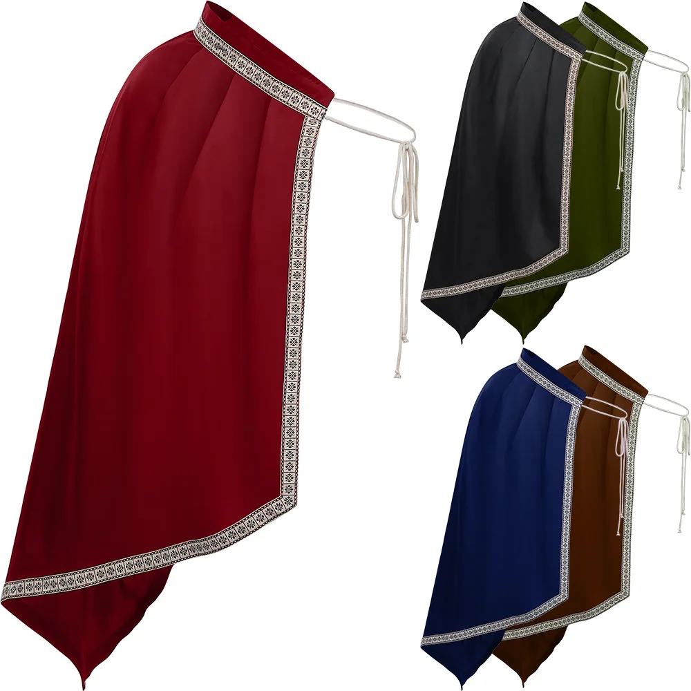 2026 New Medieval Men's Renaissance Shawl Half Shoulder Cloak Medieval Warrior Battle Robe Halloween Costume