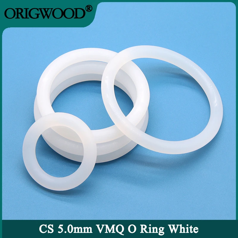 

10pcs VMQ O Ring Gasket CS 5mm OD 15 ~ 155mm White Waterproof Washer Round O Shape Silicone Ring Food Grade