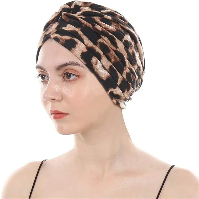 

Animal Print Knotted Turban Cap for Women Headband Twist Knot Indian Hat Turbante Mejur Chemo Bandanas Lady Hair Accessories